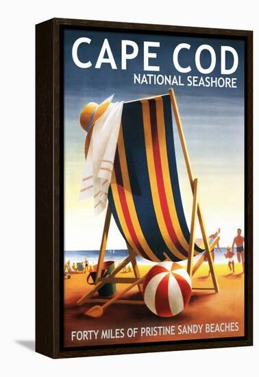 Cape Cod National Seashore - Beach Chair and Ball-Lantern Press-Framed Stretched Canvas