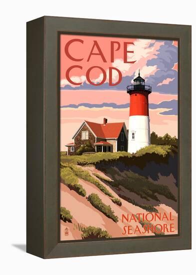 Cape Cod National Seashore - Nauset Light and Sunset-Lantern Press-Framed Stretched Canvas