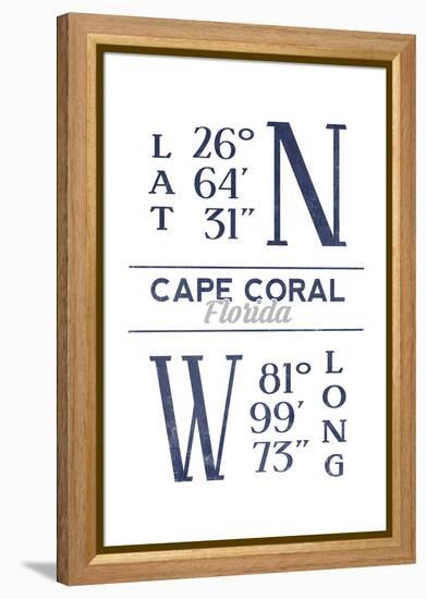 Cape Coral, Florida - Latitude and Longitude (Blue)-Lantern Press-Framed Stretched Canvas