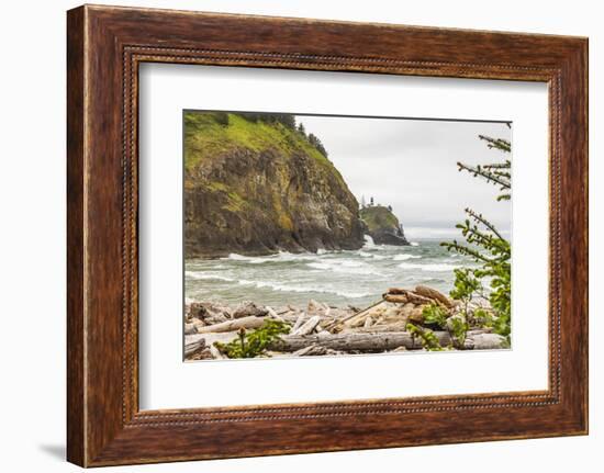 Cape Disappointment State Park, Washington. Surf crashing on the rocks at Cape Disappointment SP-Emily Wilson-Framed Photographic Print