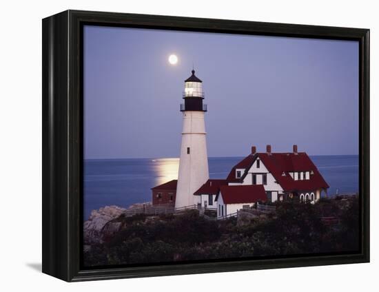 Cape Elizabeth Lighthouse with Full Moon, Portland, Maine, USA-Walter Bibikow-Framed Premier Image Canvas