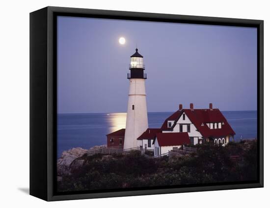 Cape Elizabeth Lighthouse with Full Moon, Portland, Maine, USA-Walter Bibikow-Framed Premier Image Canvas