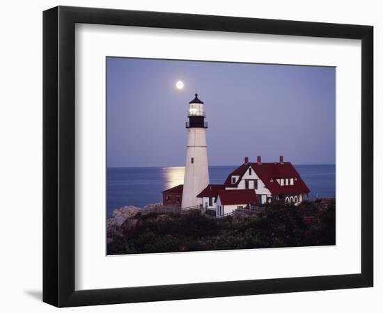 Cape Elizabeth Lighthouse with Full Moon, Portland, Maine, USA-Walter Bibikow-Framed Photographic Print