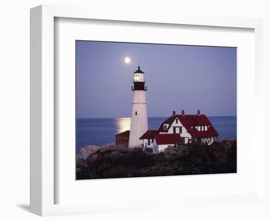 Cape Elizabeth Lighthouse with Full Moon, Portland, Maine, USA-Walter Bibikow-Framed Photographic Print