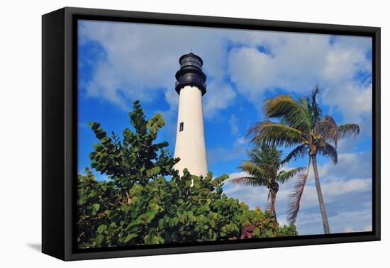 Cape Florida Light Lighthouse with Atlantic Ocean and Palm Tree at Beach in Miami with Blue Sky And-Songquan Deng-Framed Premier Image Canvas