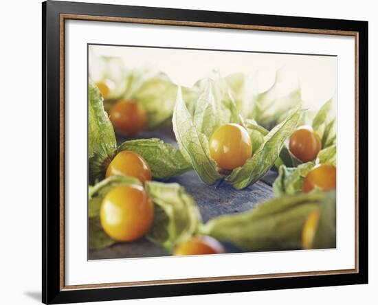 Cape Gooseberries, Physalis, Wood, Board, Brown, Orange-Axel Killian-Framed Photographic Print