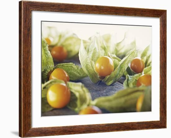 Cape Gooseberries, Physalis, Wood, Board, Brown, Orange-Axel Killian-Framed Photographic Print