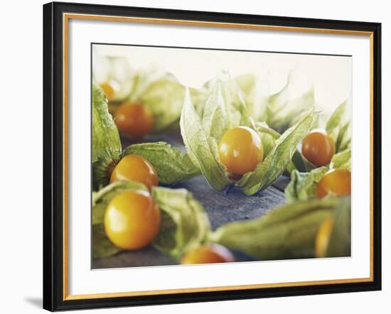 Cape Gooseberries, Physalis, Wood, Board, Brown, Orange-Axel Killian-Framed Photographic Print