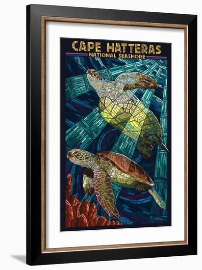 Cape Hatteras National Seashore - Sea Turtle Mosaic-Lantern Press-Framed Art Print