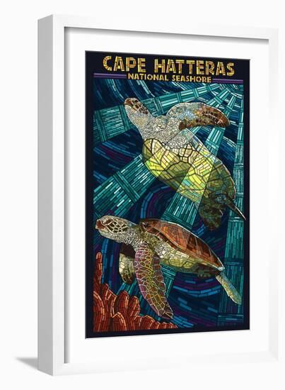 Cape Hatteras National Seashore - Sea Turtle Mosaic-Lantern Press-Framed Art Print