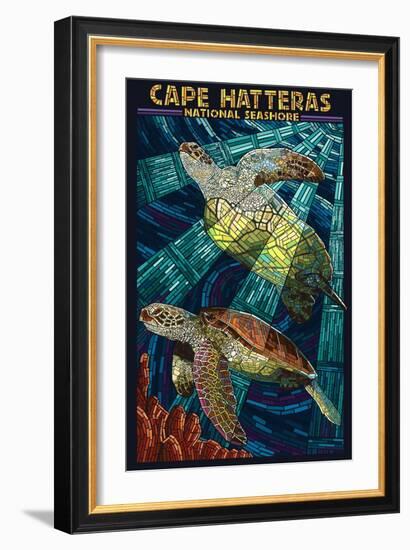 Cape Hatteras National Seashore - Sea Turtle Mosaic-Lantern Press-Framed Art Print