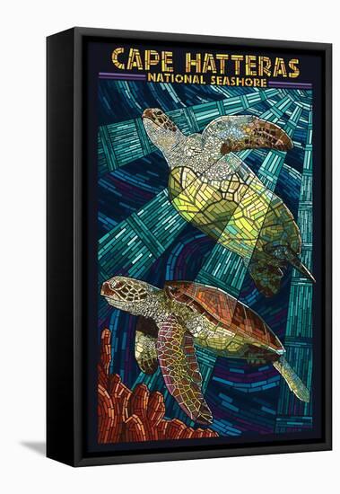 Cape Hatteras National Seashore - Sea Turtle Mosaic-Lantern Press-Framed Stretched Canvas