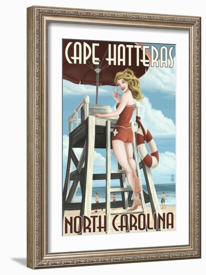 Cape Hatteras, North Carolina - Lifeguard Pinup Girl-Lantern Press-Framed Art Print