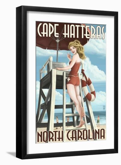 Cape Hatteras, North Carolina - Lifeguard Pinup Girl-Lantern Press-Framed Art Print