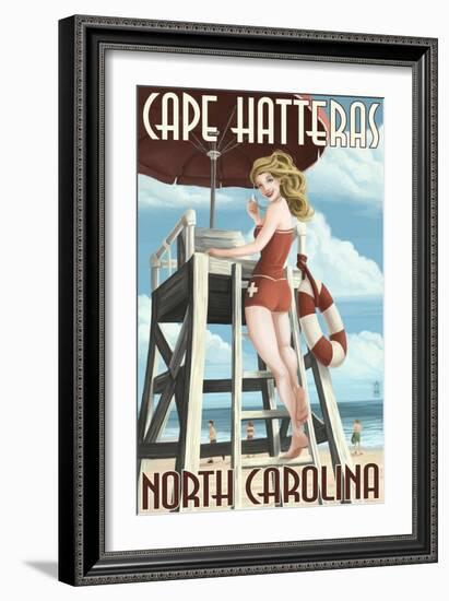 Cape Hatteras, North Carolina - Lifeguard Pinup Girl-Lantern Press-Framed Art Print