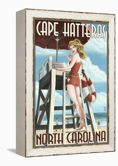 Cape Hatteras, North Carolina - Lifeguard Pinup Girl-Lantern Press-Framed Stretched Canvas