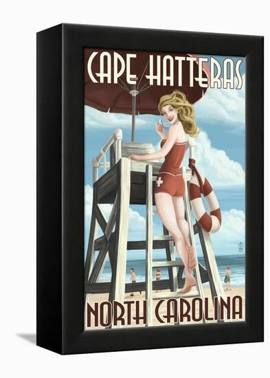 Cape Hatteras, North Carolina - Lifeguard Pinup Girl-Lantern Press-Framed Stretched Canvas