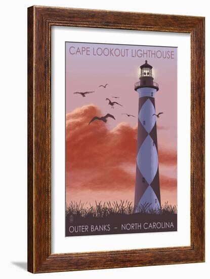 Cape Lookout Lighthouse and Sunrise - Outer Banks, North Carolina-Lantern Press-Framed Art Print