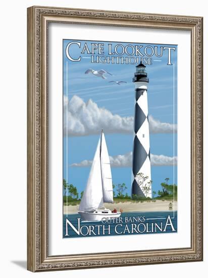 Cape Lookout Lighthouse - Outer Banks, North Carolina-Lantern Press-Framed Art Print