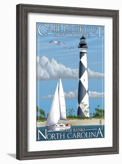 Cape Lookout Lighthouse - Outer Banks, North Carolina-Lantern Press-Framed Art Print