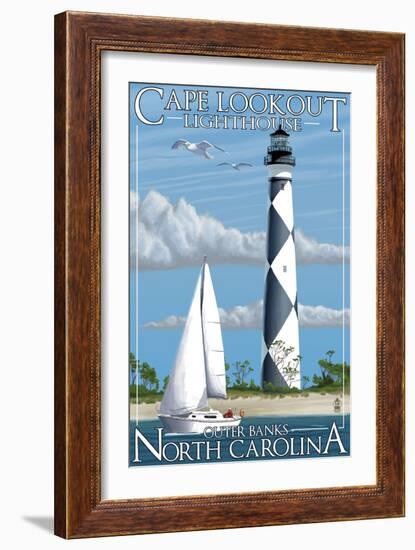 Cape Lookout Lighthouse - Outer Banks, North Carolina-Lantern Press-Framed Art Print