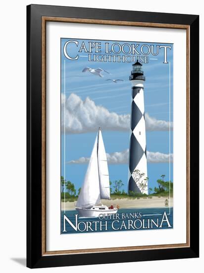 Cape Lookout Lighthouse - Outer Banks, North Carolina-Lantern Press-Framed Art Print