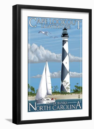 Cape Lookout Lighthouse - Outer Banks, North Carolina-Lantern Press-Framed Art Print