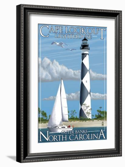 Cape Lookout Lighthouse - Outer Banks, North Carolina-Lantern Press-Framed Art Print