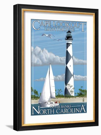 Cape Lookout Lighthouse - Outer Banks, North Carolina-Lantern Press-Framed Art Print