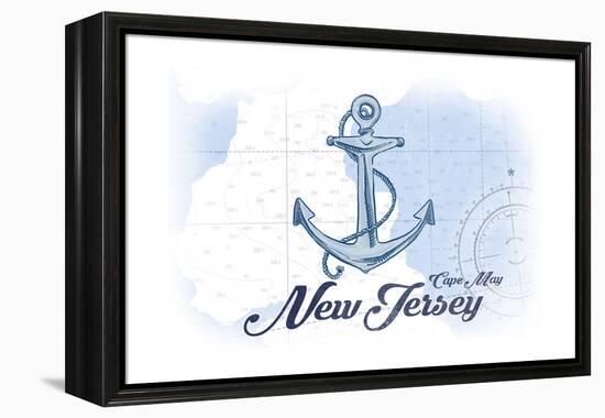 Cape May, New Jersey - Anchor - Blue - Coastal Icon-Lantern Press-Framed Stretched Canvas