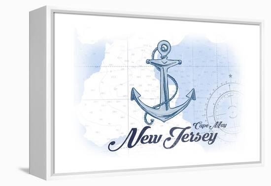 Cape May, New Jersey - Anchor - Blue - Coastal Icon-Lantern Press-Framed Stretched Canvas