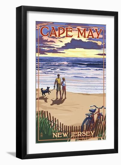 Cape May, New Jersey - Beach and Sunset-Lantern Press-Framed Art Print
