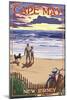 Cape May, New Jersey - Beach and Sunset-Lantern Press-Mounted Art Print