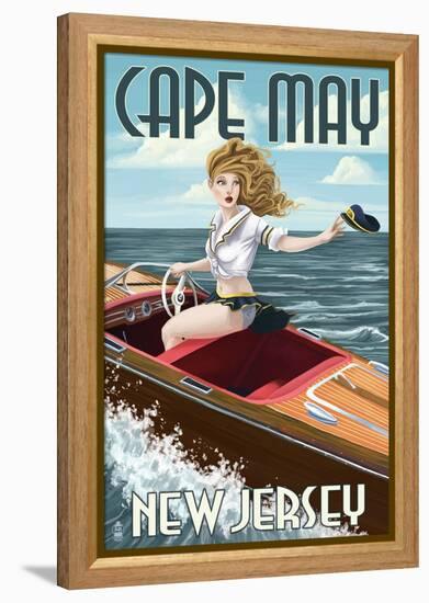 Cape May, New Jersey - Boating Pinup Girl-Lantern Press-Framed Stretched Canvas