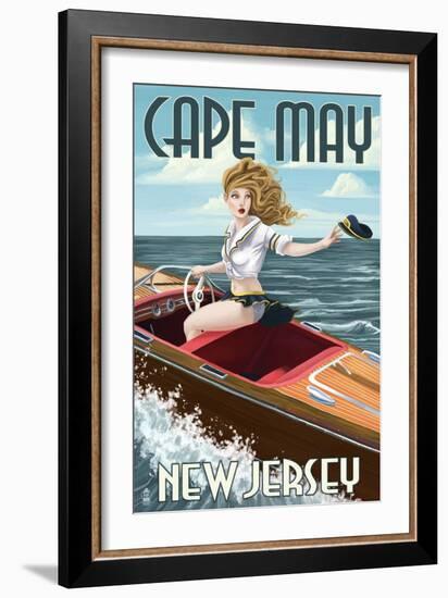 Cape May, New Jersey - Boating Pinup Girl-Lantern Press-Framed Premium Giclee Print