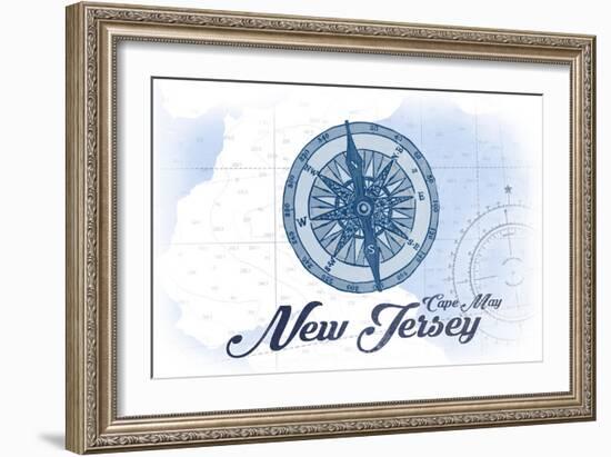 Cape May, New Jersey - Compass - Blue - Coastal Icon-Lantern Press-Framed Art Print