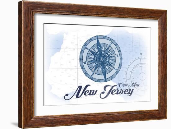 Cape May, New Jersey - Compass - Blue - Coastal Icon-Lantern Press-Framed Art Print