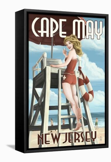 Cape May, New Jersey - Lifeguard Pinup Girl-Lantern Press-Framed Stretched Canvas