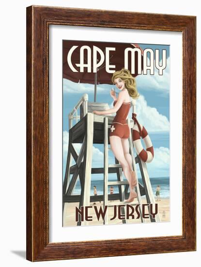 Cape May, New Jersey - Lifeguard Pinup Girl-Lantern Press-Framed Art Print