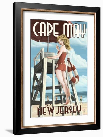 Cape May, New Jersey - Lifeguard Pinup Girl-Lantern Press-Framed Art Print