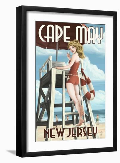 Cape May, New Jersey - Lifeguard Pinup Girl-Lantern Press-Framed Art Print