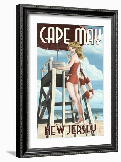 Cape May, New Jersey - Lifeguard Pinup Girl-Lantern Press-Framed Art Print