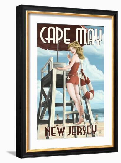 Cape May, New Jersey - Lifeguard Pinup Girl-Lantern Press-Framed Art Print