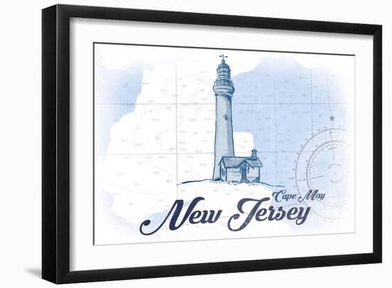 Cape May, New Jersey - Lighthouse - Blue - Coastal Icon-Lantern Press-Framed Art Print