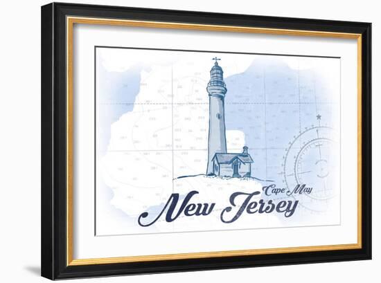 Cape May, New Jersey - Lighthouse - Blue - Coastal Icon-Lantern Press-Framed Art Print