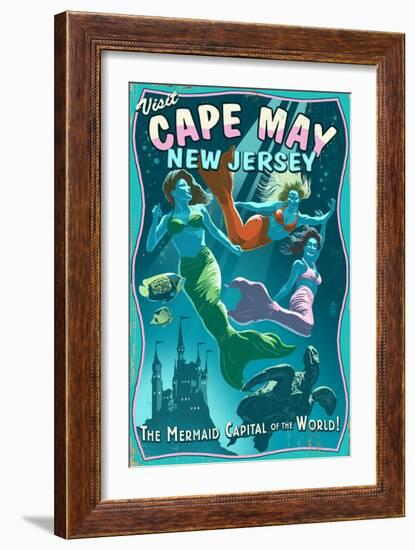 Cape May, New Jersey - Mermaids Vintage Sign-Lantern Press-Framed Art Print