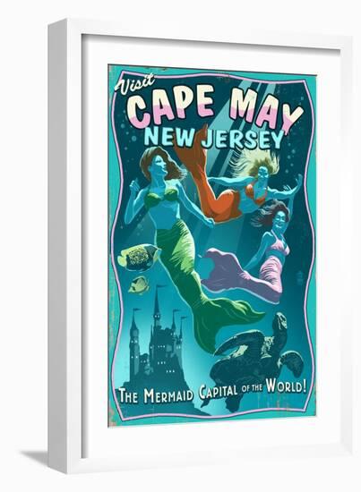 Cape May, New Jersey - Mermaids Vintage Sign-Lantern Press-Framed Art Print