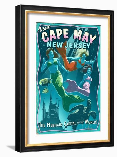 Cape May, New Jersey - Mermaids Vintage Sign-Lantern Press-Framed Art Print