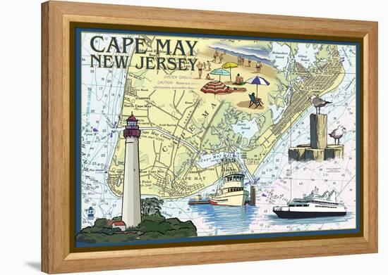 Cape May, New Jersey - Nautical Chart-Lantern Press-Framed Stretched Canvas