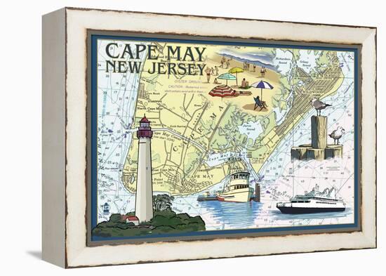 Cape May, New Jersey - Nautical Chart-Lantern Press-Framed Stretched Canvas